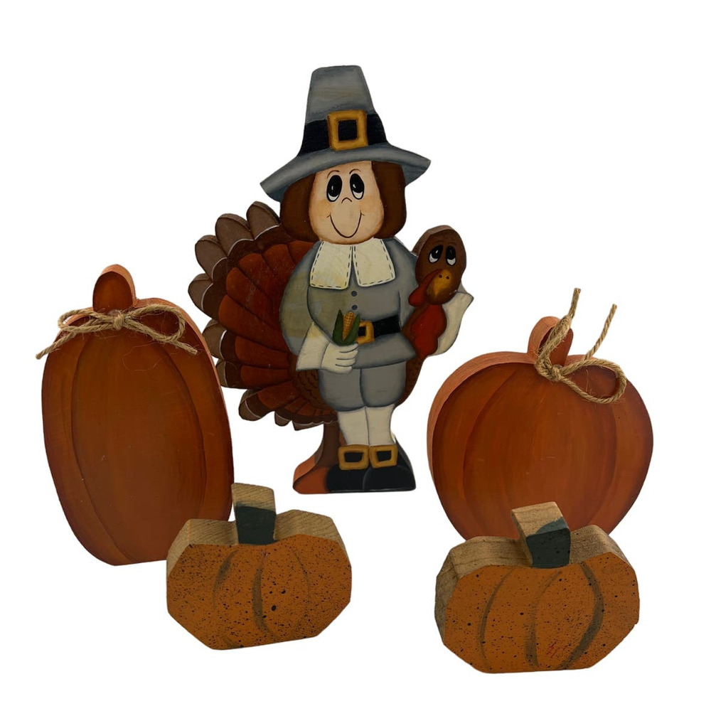 Wooden Thanksgiving Fall Cutouts Vintage Hand Painted Grandma Fall Turkey